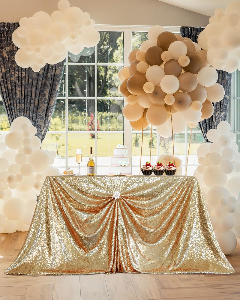 PartyDelight Sequin Tablecloth Light Gold Table Cloth Rectangular for Wedding Sweetheart 60"x 102" - Image 3